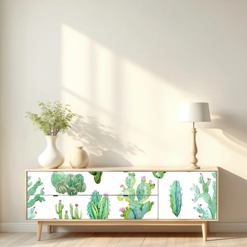 Repositionierbarer Aufkleber aquarell kaktusgarten muster