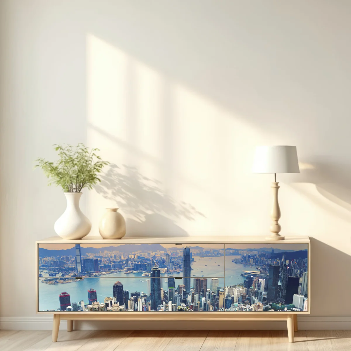 Repositionierbarer Aufkleber Hong Kong stadtpanorama bei dämmerung Repositionierbarer Aufkleber Hong Kong stadtpanorama bei dämmerung