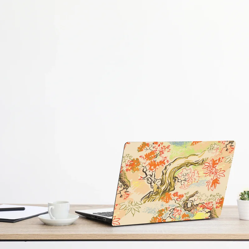 Naklejka na laptopa orientalny wzór z drzewami i liśćmi Naklejka na laptopa orientalny wzór z drzewami i liśćmi