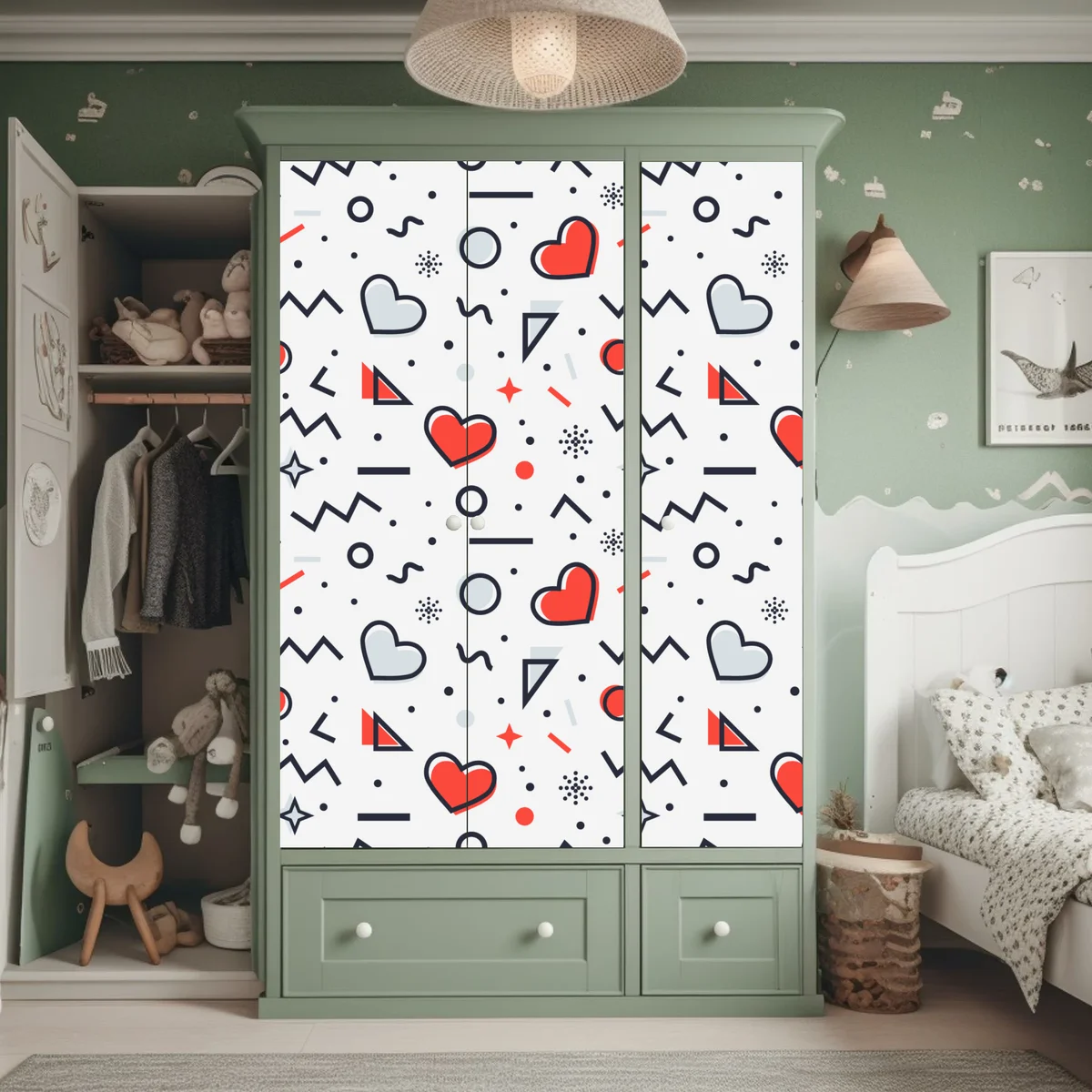 Schrankaufkleber verspieltes herzenmuster auf weißem hintergrund Schrankaufkleber verspieltes herzenmuster auf weißem hintergrund