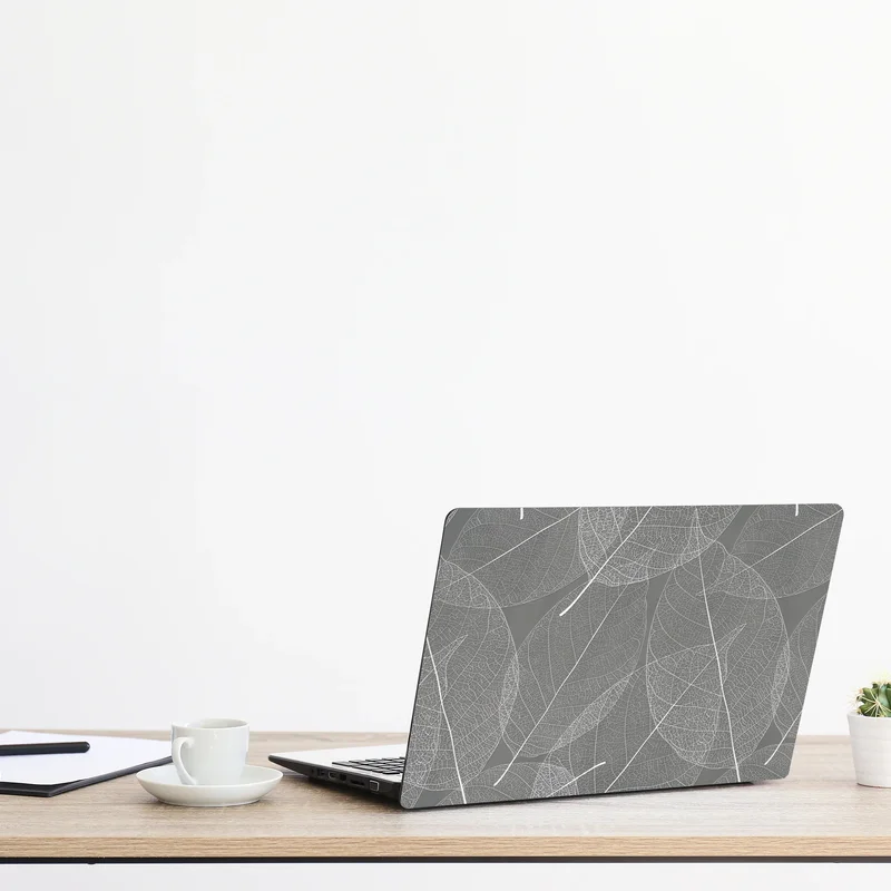 Naklejka na laptopa delikatny wzór liści w odcieniach szarości