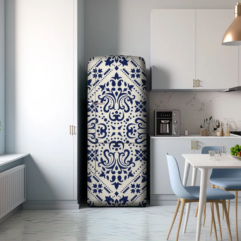 Kühlschrankaufkleber marineblaues damast-fliesenmuster Kühlschrankaufkleber marineblaues damast-fliesenmuster