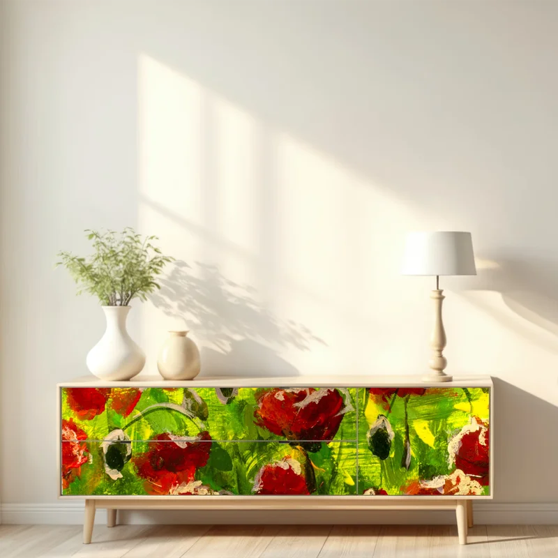 Repositionierbarer Aufkleber feld roter mohnblumen