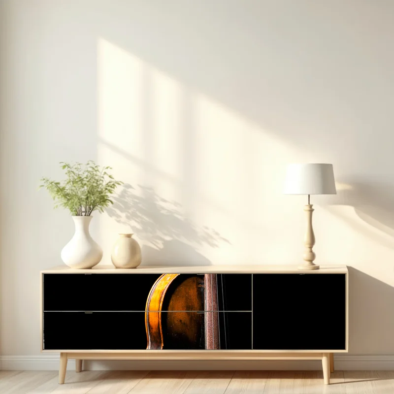 Repositionierbarer Aufkleber elegante vintage-geige vor schwarzem hintergrund Repositionierbarer Aufkleber elegante vintage-geige vor schwarzem hintergrund