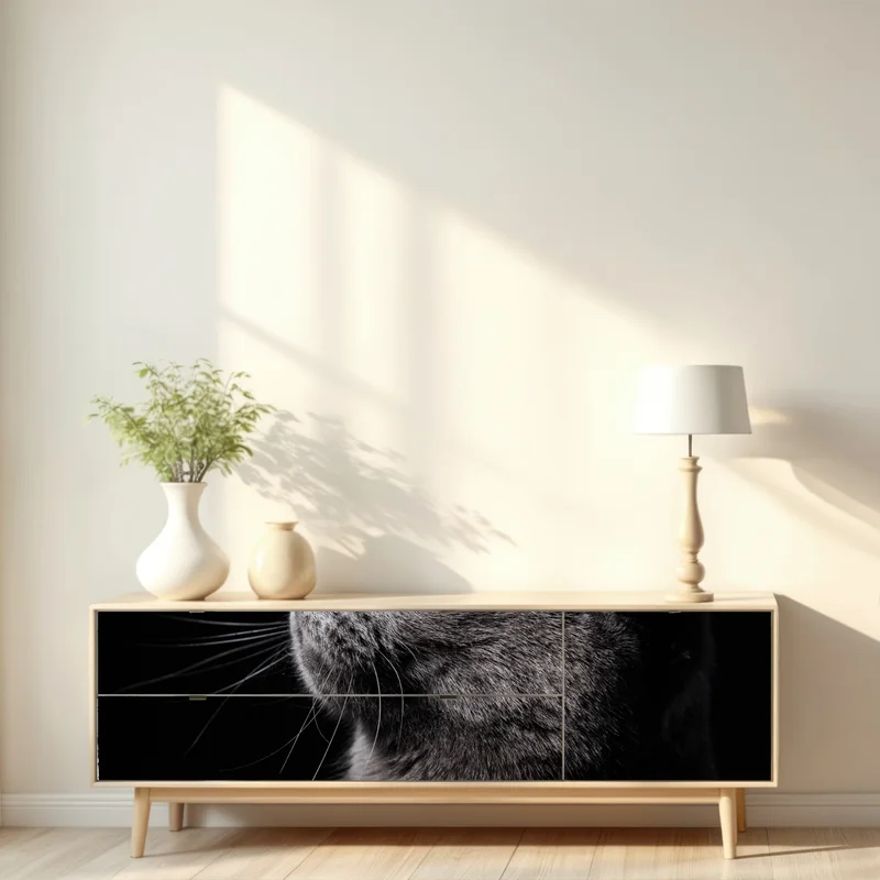 Repositionierbarer Aufkleber elegantes porträt einer grauen katze Repositionierbarer Aufkleber elegantes porträt einer grauen katze