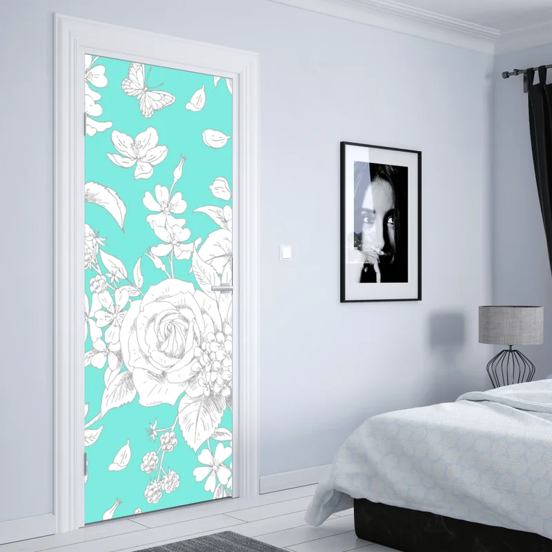 Türaufkleber türkis floral muster mit blumen