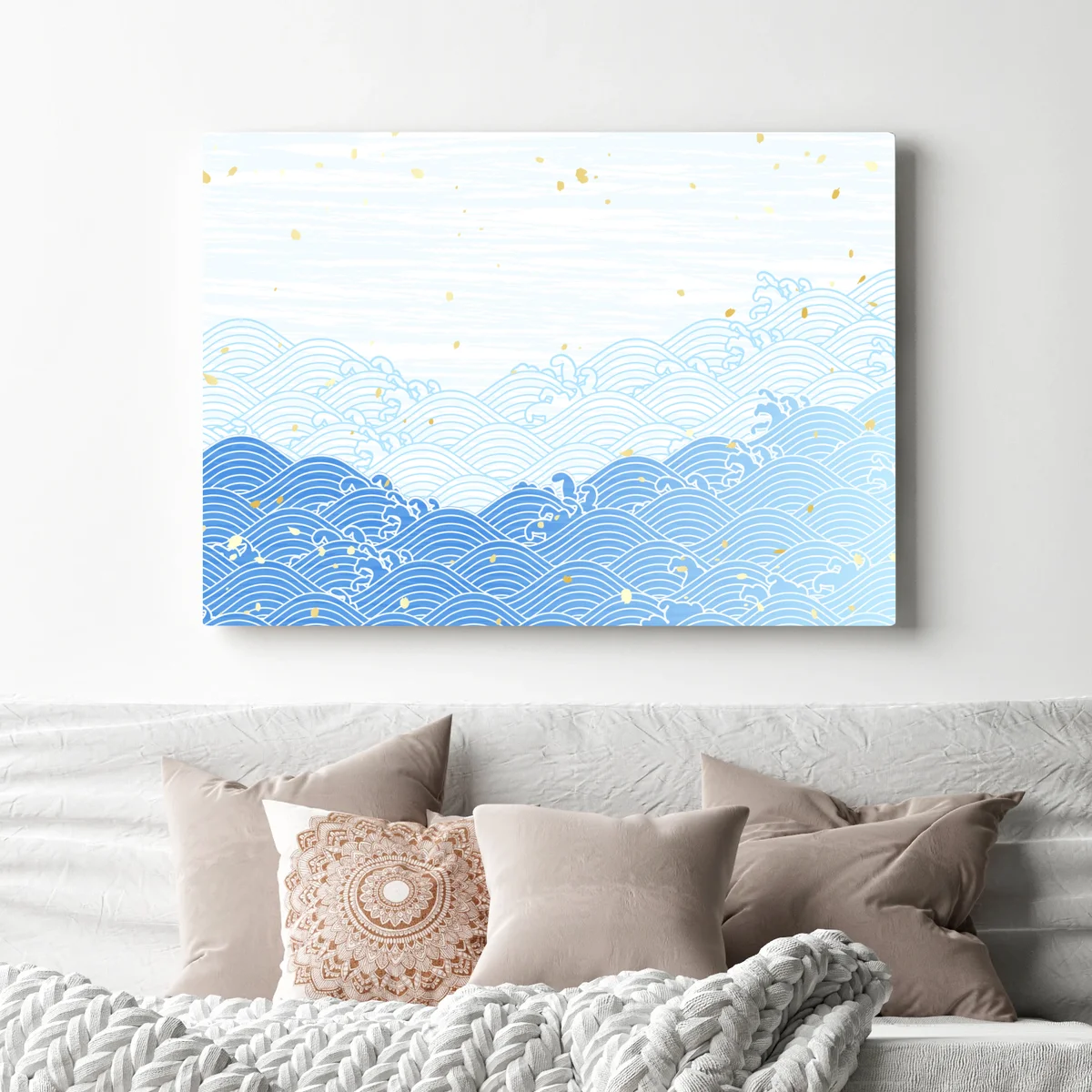 Leinwandbild ruhige blaue wellen mit goldakzenten Leinwandbild ruhige blaue wellen mit goldakzenten