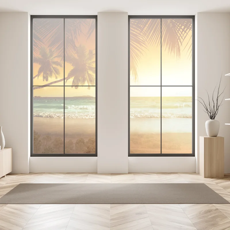 Fensteraufkleber goldener sonnenuntergang an einem strand in der Karibik