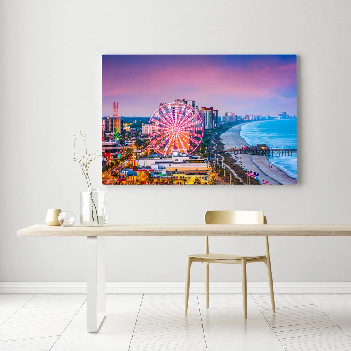 Leinwandbild Myrtle Beach sonnenuntergang über dem strand mit riesenrad Leinwandbild Myrtle Beach sonnenuntergang über dem strand mit riesenrad