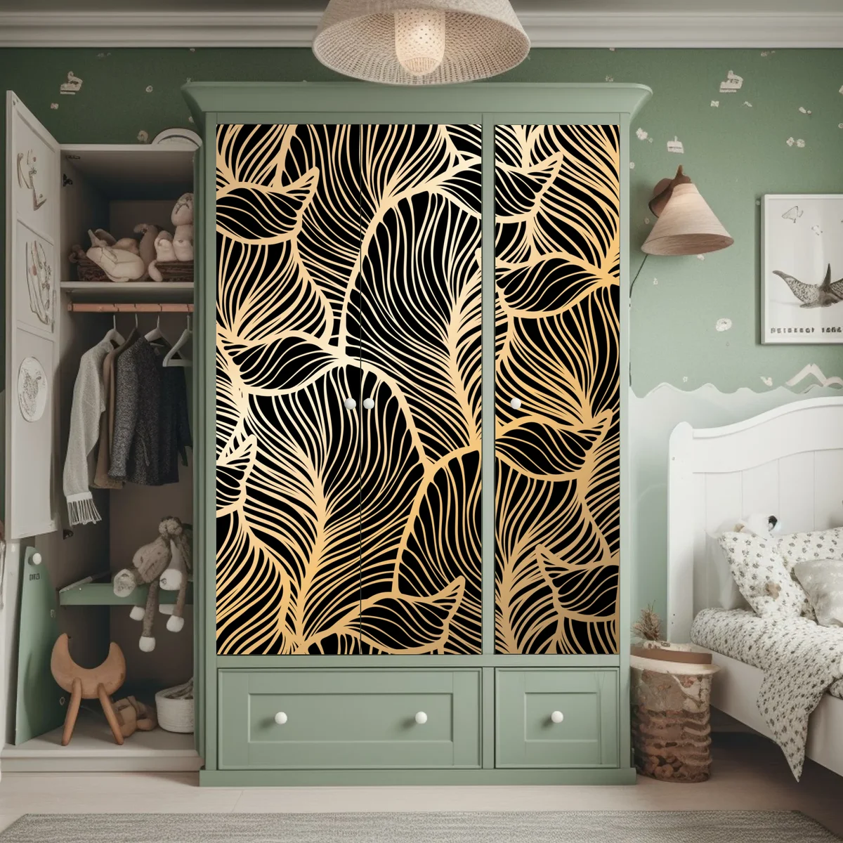 Schrankaufkleber goldenes blattmuster auf schwarzem hintergrund Schrankaufkleber goldenes blattmuster auf schwarzem hintergrund