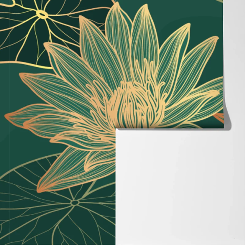 Fototapeta złote kwiaty lotosu na zielonym tle Fototapeta złote kwiaty lotosu na zielonym tle