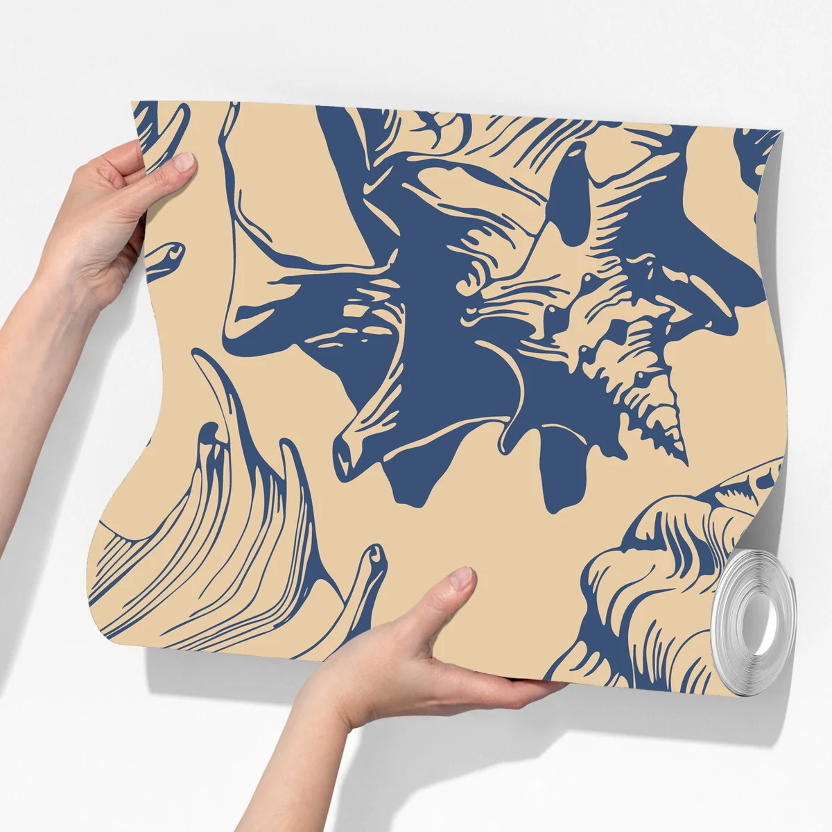 Fototapete muschelmuster in blau und beige Fototapete muschelmuster in blau und beige