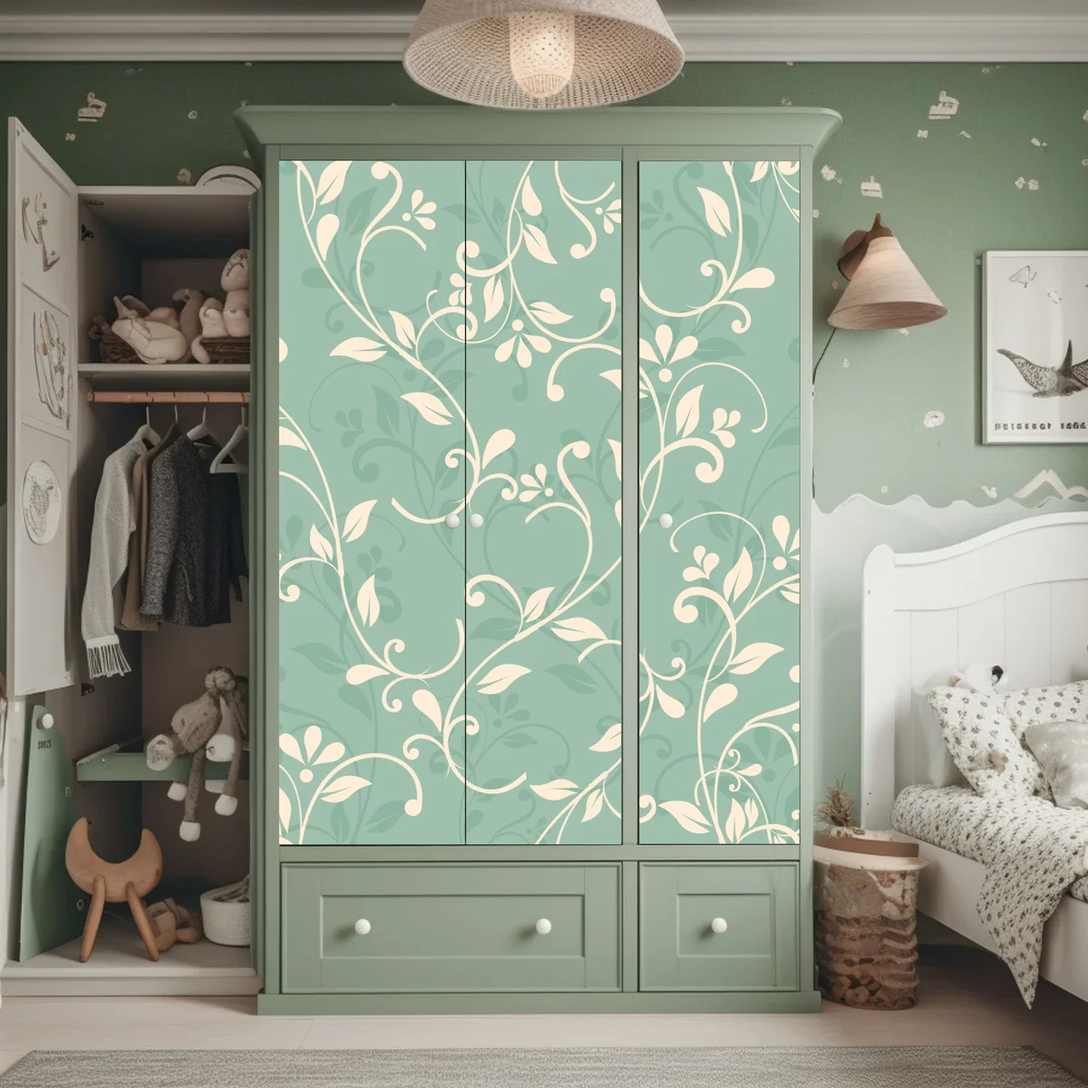 Schrankaufkleber minzfarbiges blumenmuster im vintage-stil Schrankaufkleber minzfarbiges blumenmuster im vintage-stil