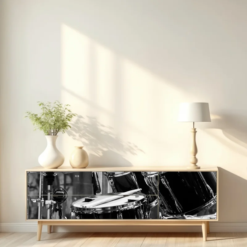 Repositionierbarer Aufkleber schwarzweißes schlagzeug nahaufnahme