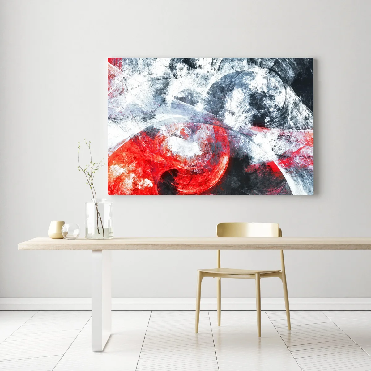 Leinwandbild dynamische rote und weiße abstrakte komposition Leinwandbild dynamische rote und weiße abstrakte komposition