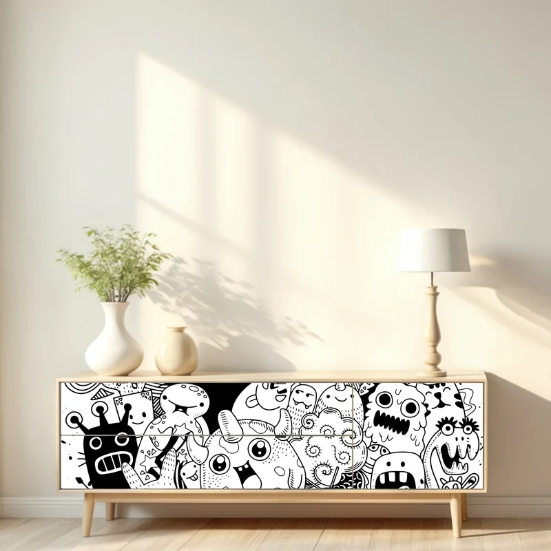 Repositionierbarer Aufkleber verspielte monster-zeichnung