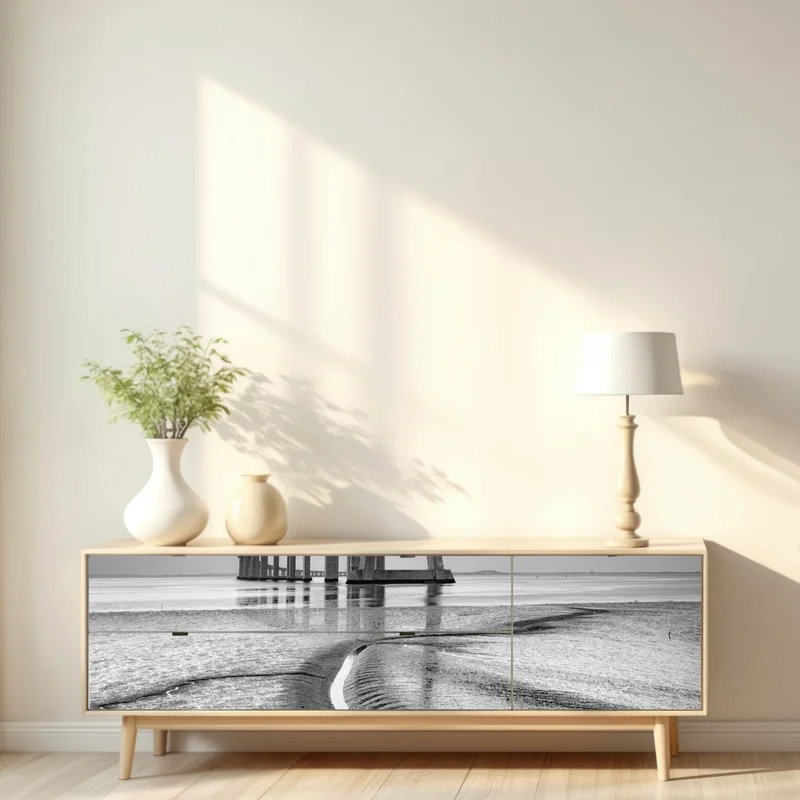 Repositionierbarer Aufkleber minimalistische seilbrücke in monochrom