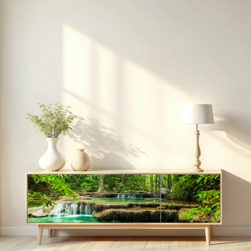 Repositionierbarer Aufkleber ruhige türkisbecken am wasserfall Erawan