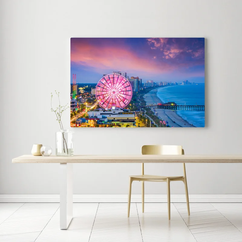 Leinwandbild Myrtle Beach sonnenuntergang skyline mit riesenrad Leinwandbild Myrtle Beach sonnenuntergang skyline mit riesenrad