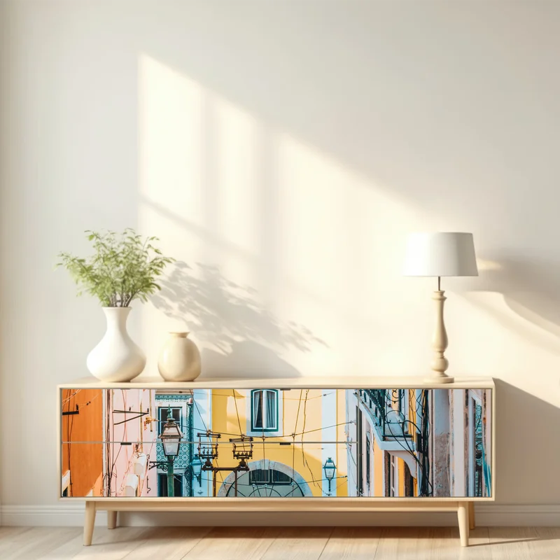 Repositionierbarer Aufkleber lebendige bica straßenbahn in Lissabon