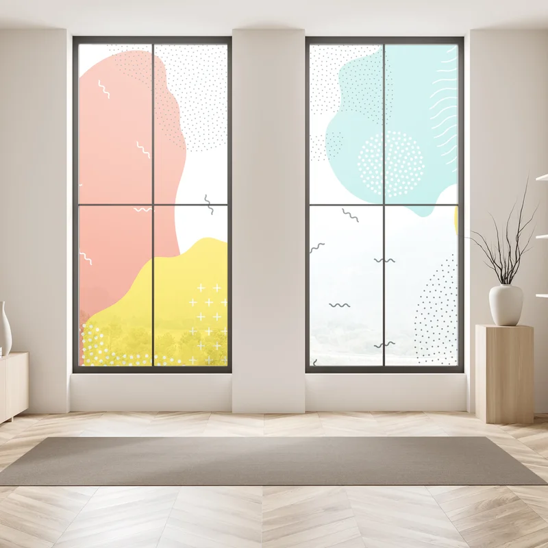 Fensteraufkleber verspielte abstrakte formen in lebendigen farben