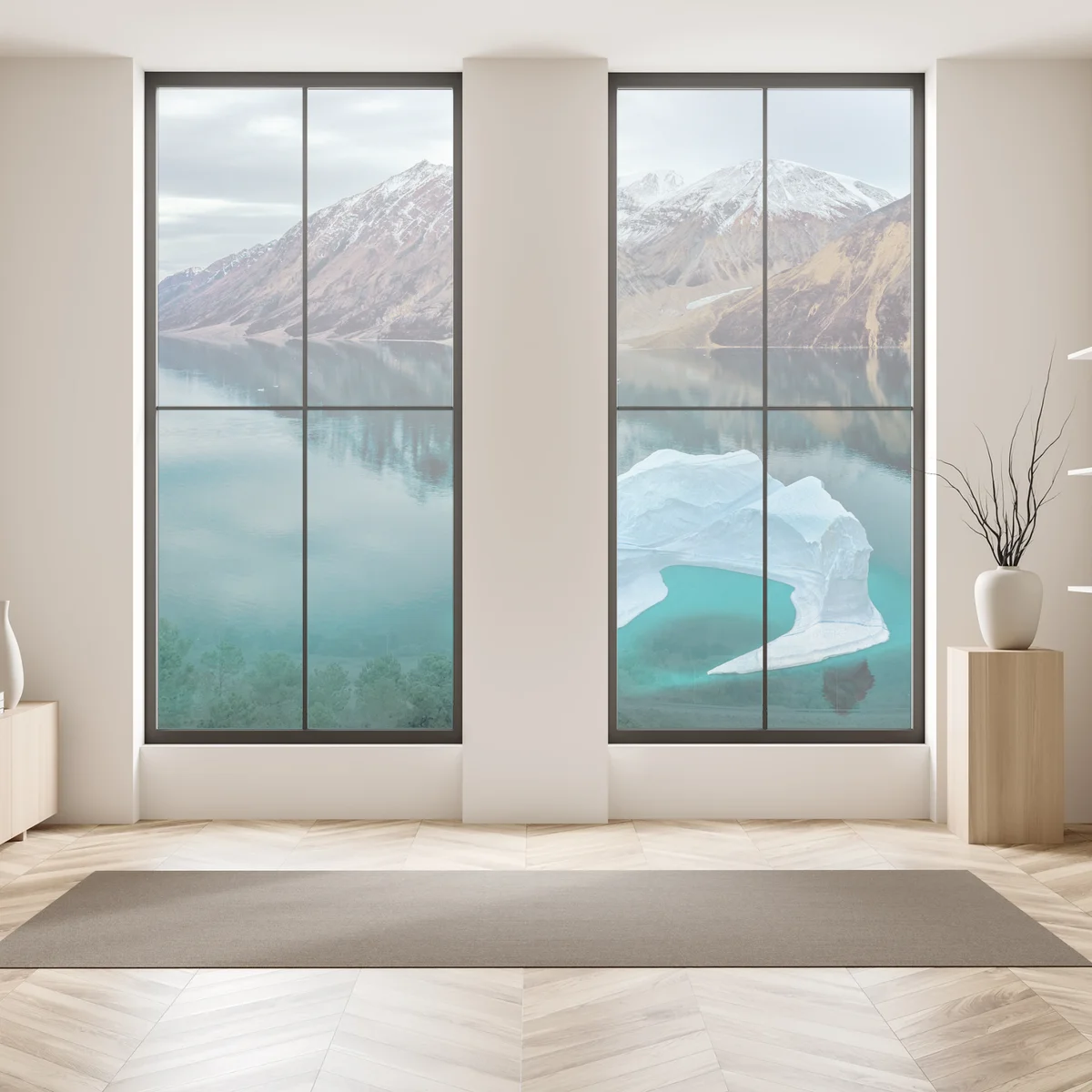 Fensteraufkleber eisberg und bergreflexionen in türkisfarbenem wasser Fensteraufkleber eisberg und bergreflexionen in türkisfarbenem wasser