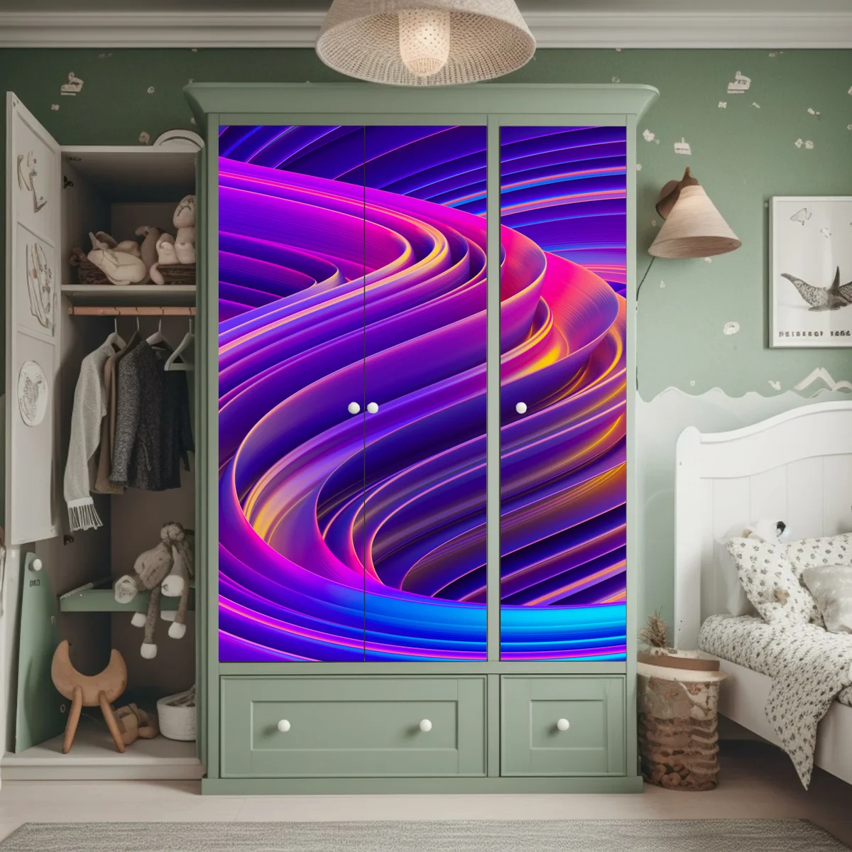 Schrankaufkleber leuchtender lila 3d bandwirbel Schrankaufkleber leuchtender lila 3d bandwirbel