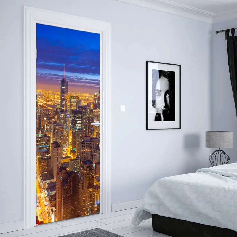 Türaufkleber Chicago nächtliche skyline panorama Türaufkleber Chicago nächtliche skyline panorama