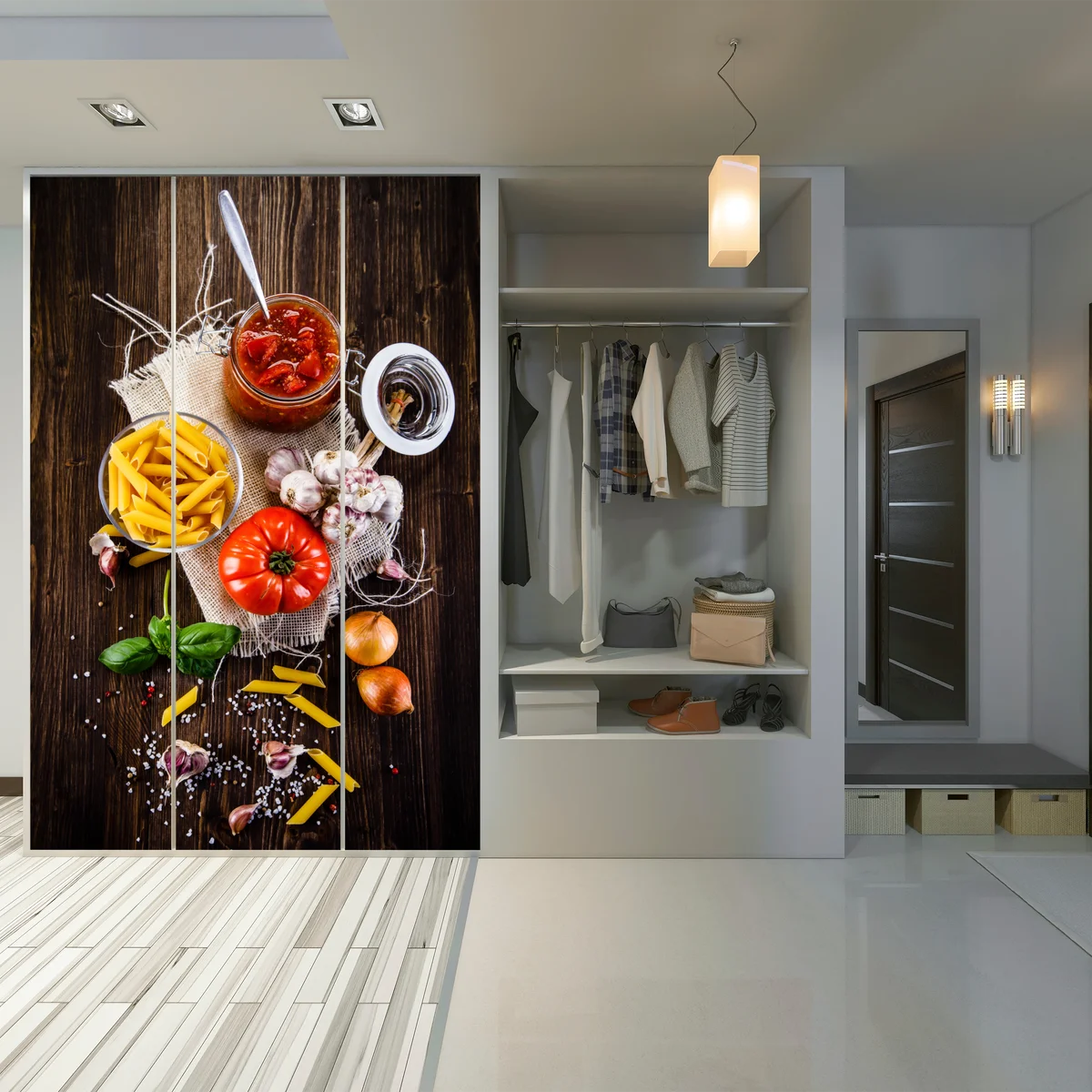 Schrankaufkleber rustikales italienisches pasta-arrangement Schrankaufkleber rustikales italienisches pasta-arrangement