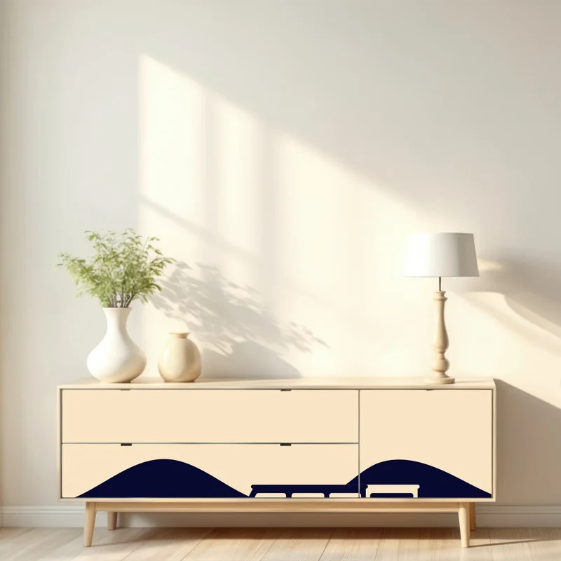 Repositionierbarer Aufkleber geometrische berglandschaft mit wohnmobil