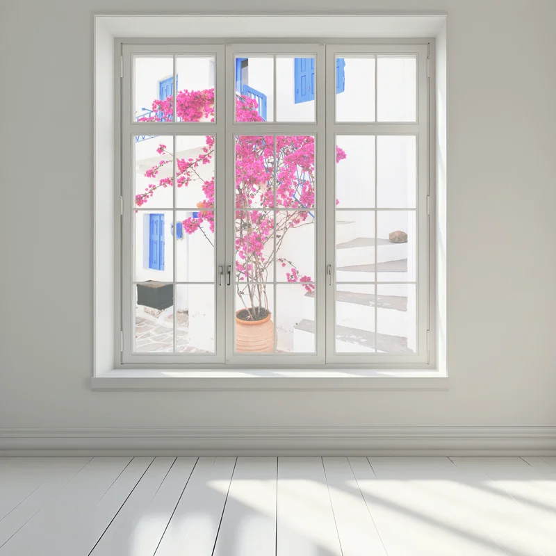 Fensteraufkleber rosa bougainvillea vor weißem haus auf griechischer insel Fensteraufkleber rosa bougainvillea vor weißem haus auf griechischer insel