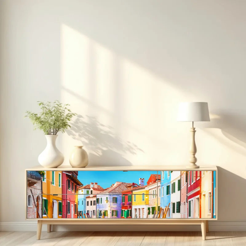 Repositionierbarer Aufkleber bunte häuser in Burano, Venedig Repositionierbarer Aufkleber bunte häuser in Burano, Venedig