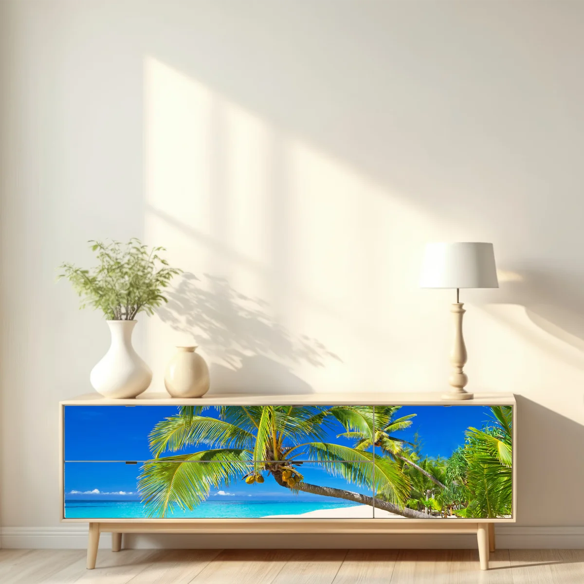 Repositionierbarer Aufkleber Andamansee tropischer strand mit geneigter palme Repositionierbarer Aufkleber Andamansee tropischer strand mit geneigter palme