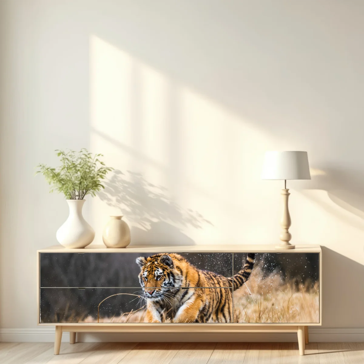 Repositionierbarer Aufkleber sibirischer tiger in bewegung Repositionierbarer Aufkleber sibirischer tiger in bewegung