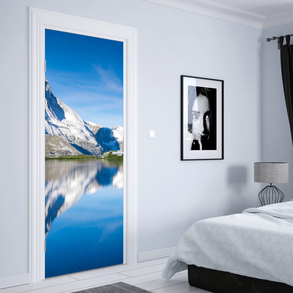 Türaufkleber majestätische bergspiegelung über alpensee Türaufkleber majestätische bergspiegelung über alpensee