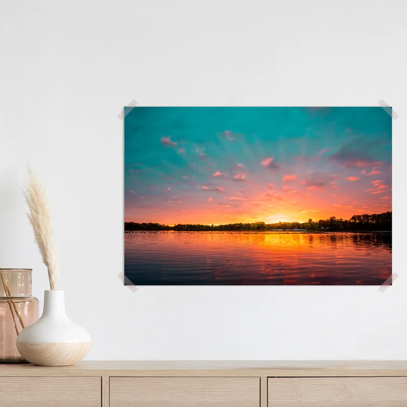 Poster türkisfarbener sonnenuntergang über ruhigem see Poster türkisfarbener sonnenuntergang über ruhigem see