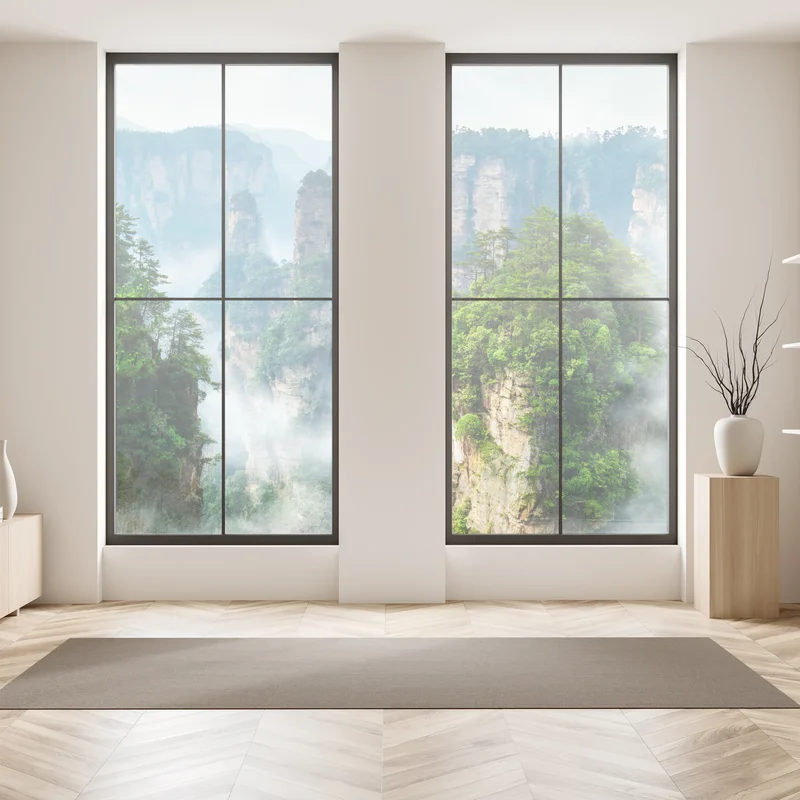 Fensteraufkleber nebelige felsenpfeiler in den bergen Fensteraufkleber nebelige felsenpfeiler in den bergen