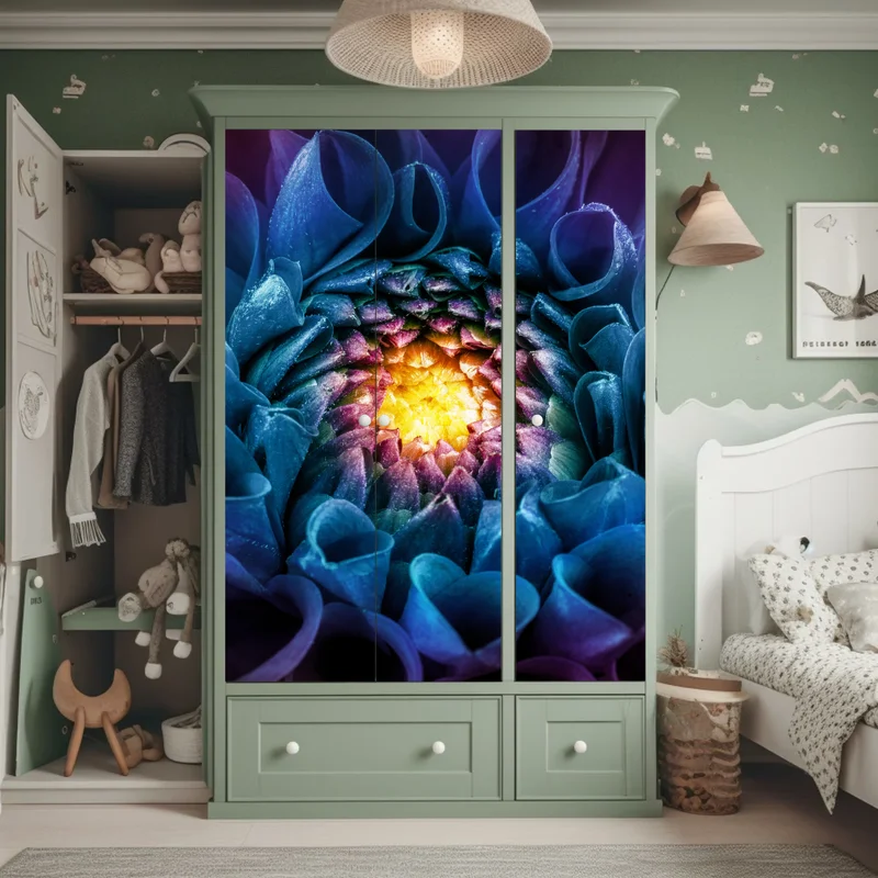 Schrankaufkleber leuchtende blaue chrysantheme nahaufnahme Schrankaufkleber leuchtende blaue chrysantheme nahaufnahme