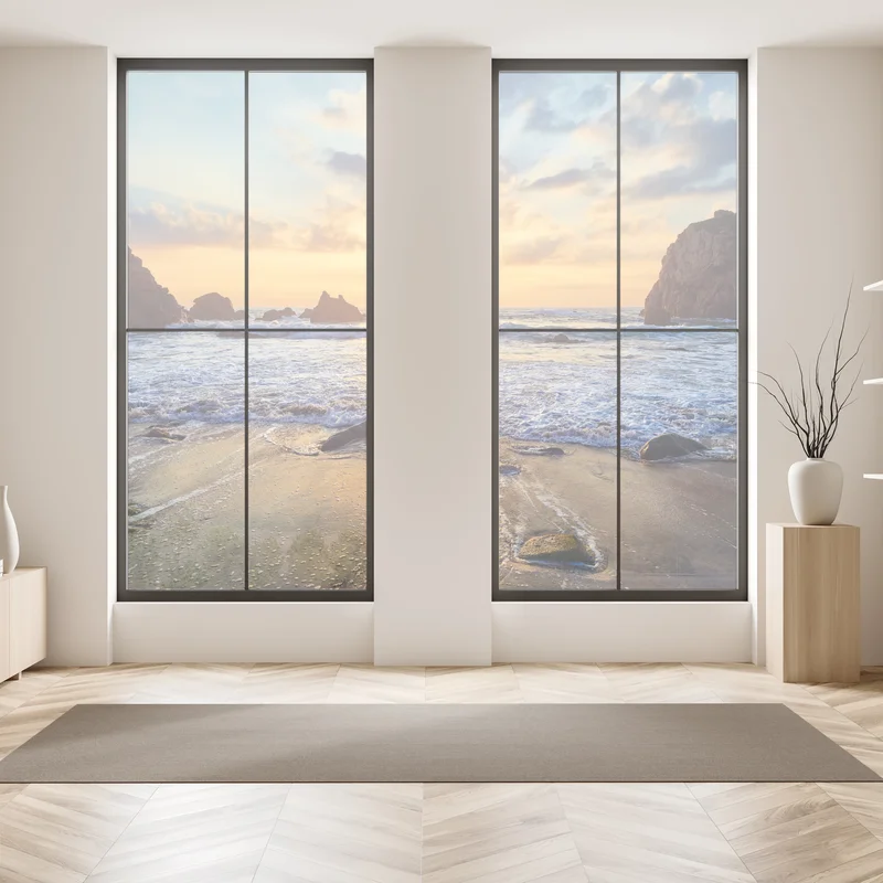 Fensteraufkleber sonnenuntergang an der felsigen küste