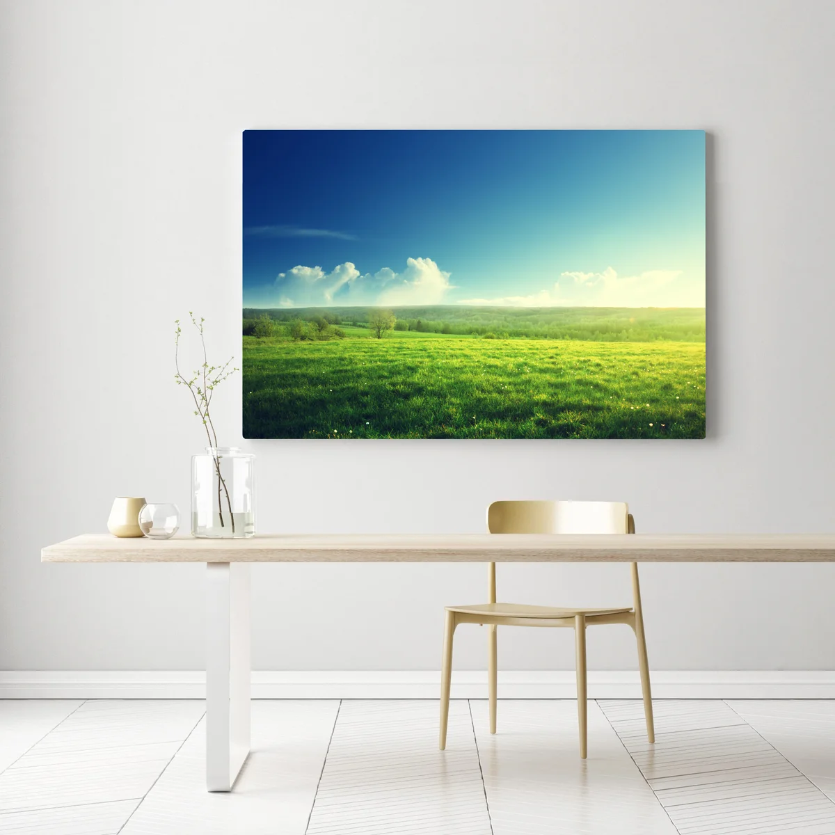 Leinwandbild sonnige frühlingswiese im abendlicht Leinwandbild sonnige frühlingswiese im abendlicht