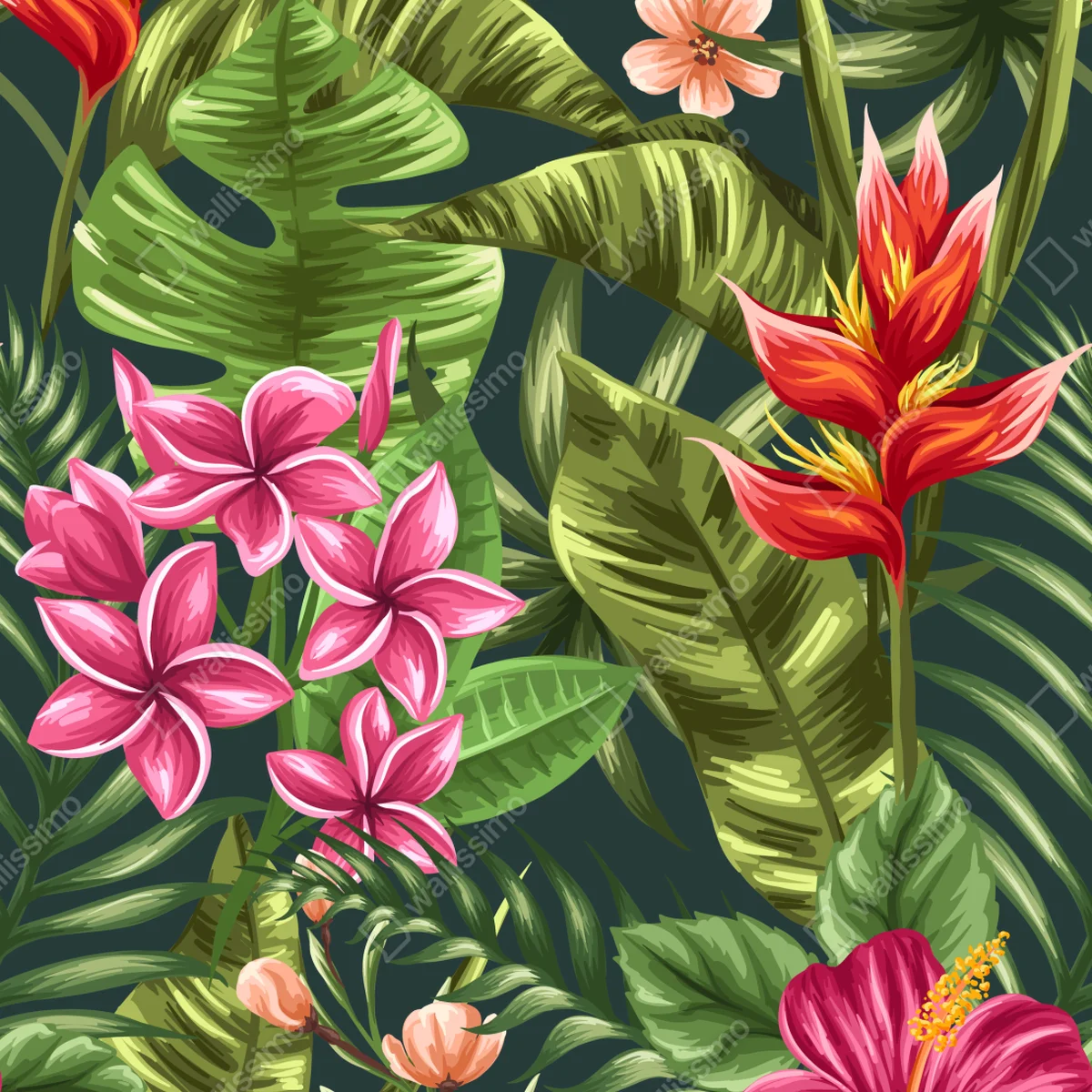 Schrankaufkleber tropisches hibiskus- und plumeria-blumenmuster Schrankaufkleber tropisches hibiskus- und plumeria-blumenmuster