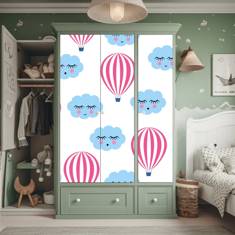 Schrankaufkleber pastellwolken und luftballons muster