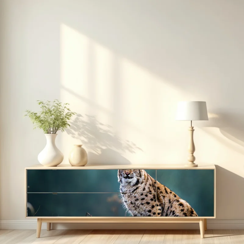 Repositionierbarer Aufkleber majestätischer luchs in natürlichem habitat