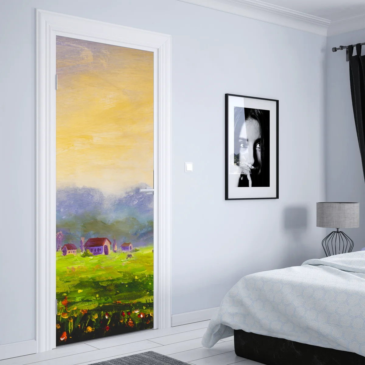 Türaufkleber sonnenaufgang über der sommerwiese Türaufkleber sonnenaufgang über der sommerwiese