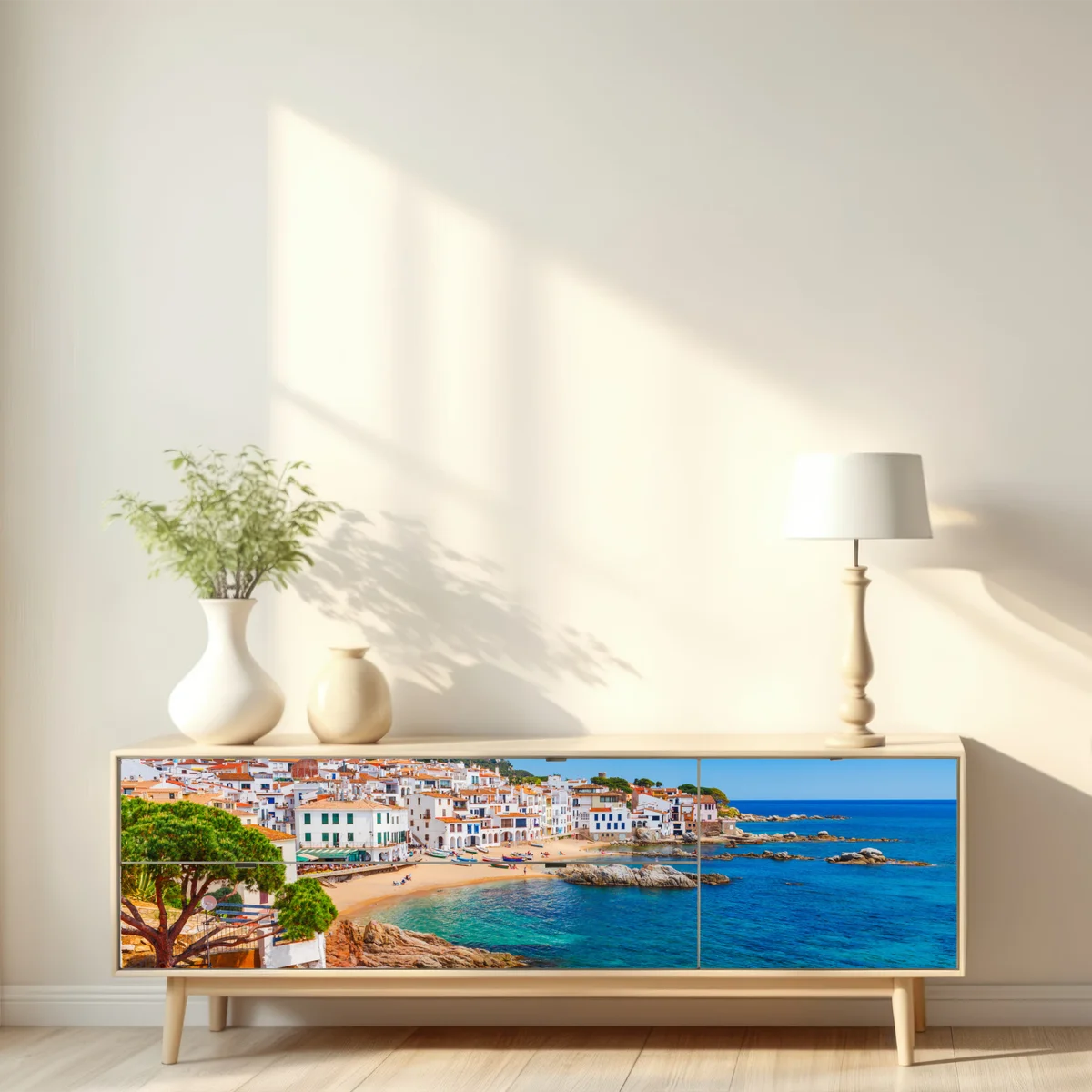 Repositionierbarer Aufkleber sonniges mediterranes küstendorf Repositionierbarer Aufkleber sonniges mediterranes küstendorf