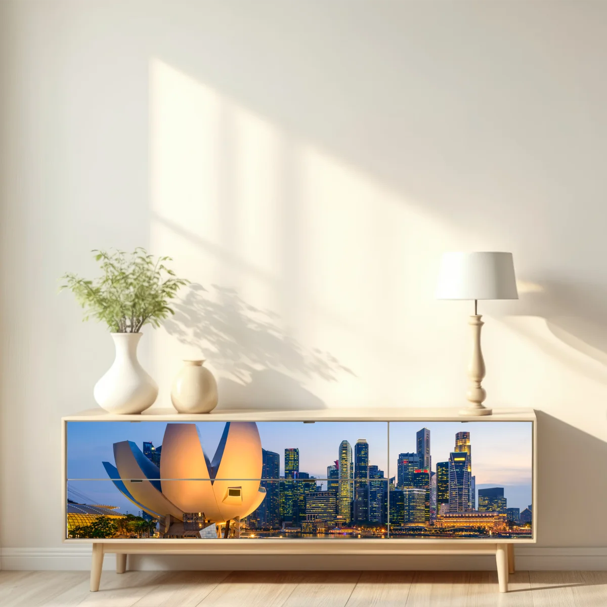 Repositionierbarer Aufkleber Singapur skyline bei dämmerung Repositionierbarer Aufkleber Singapur skyline bei dämmerung