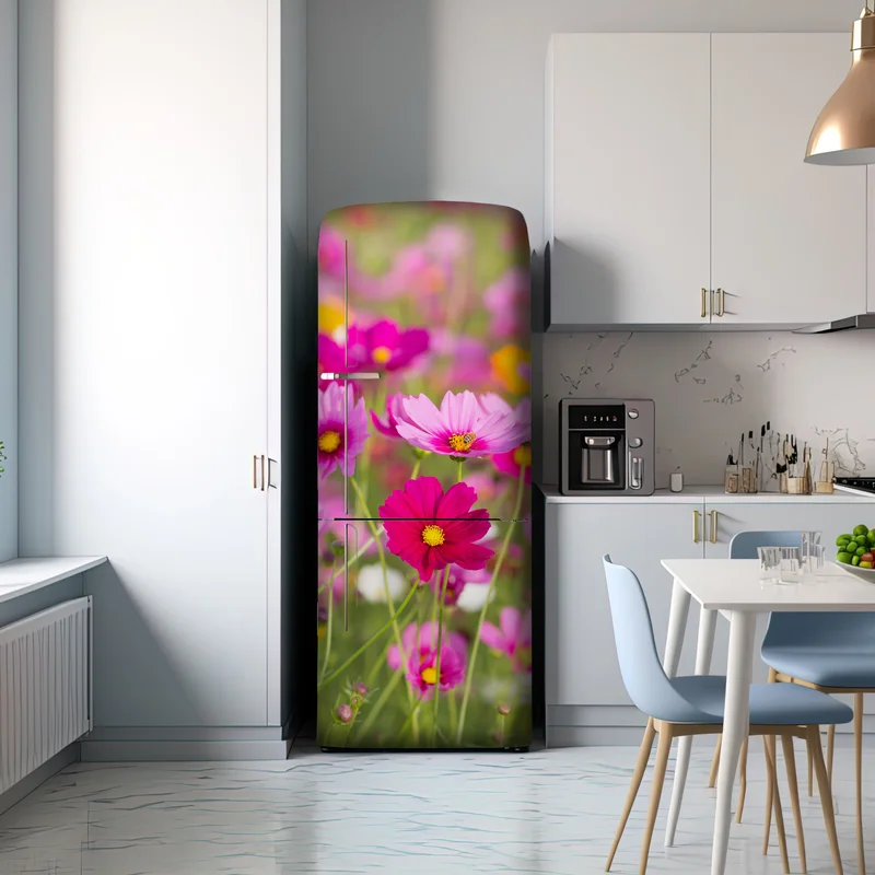 Kühlschrankaufkleber rosa kosmeenwiese in blüte