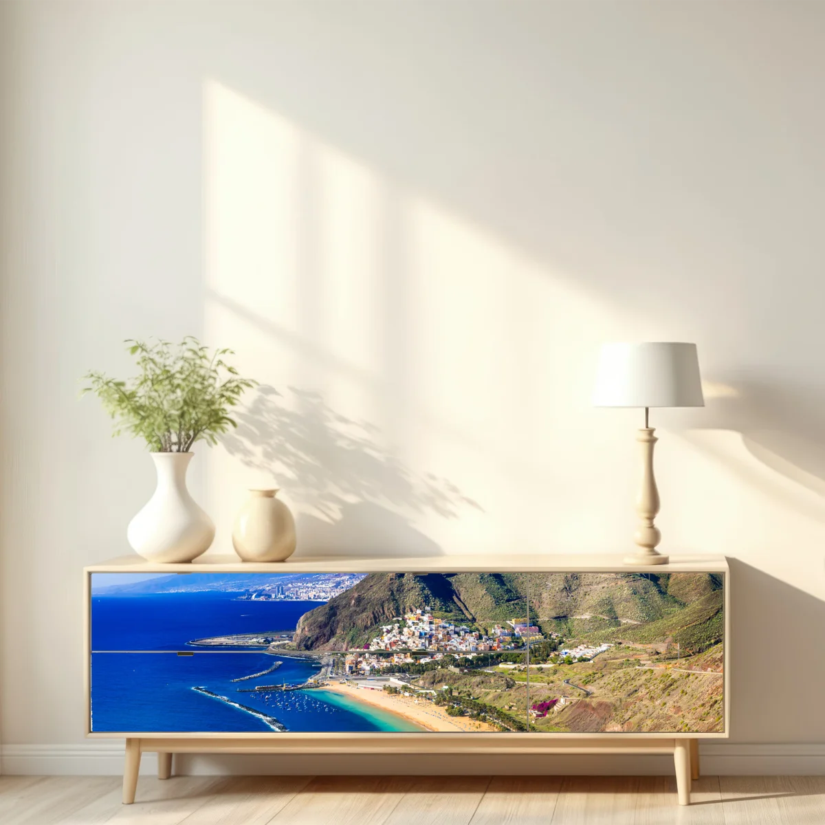 Repositionierbarer Aufkleber sonnige bucht mit türkisblauem wasser Repositionierbarer Aufkleber sonnige bucht mit türkisblauem wasser