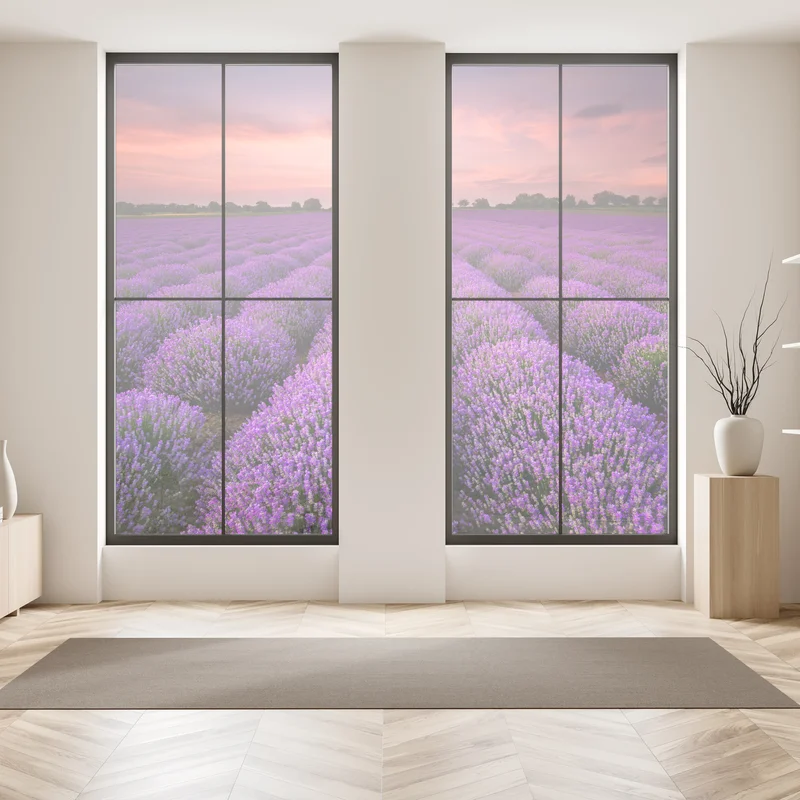 Fensteraufkleber lavendelfeld bei sonnenuntergang