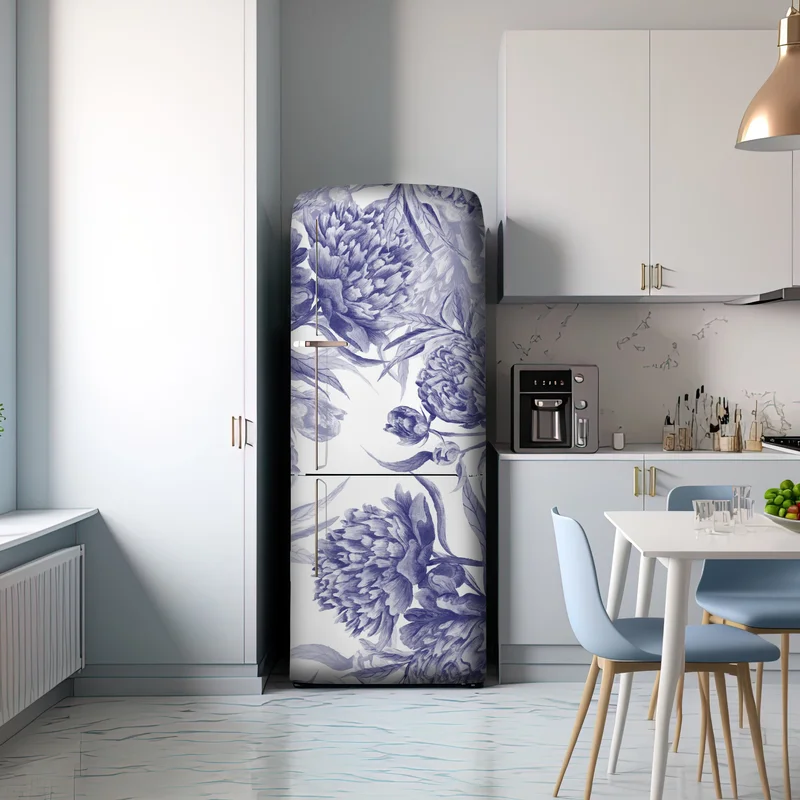 Kühlschrankaufkleber blaue pfingstrosen botanisches muster
